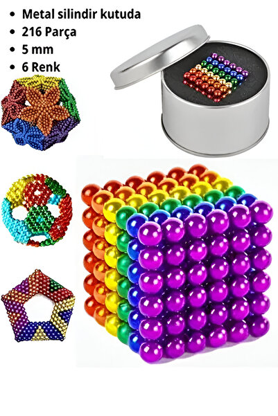 Wolawood NeoCube 216 Parça Manyetik Boncuk 5mm Renkli Neodyum Küp Puzzle Meta...