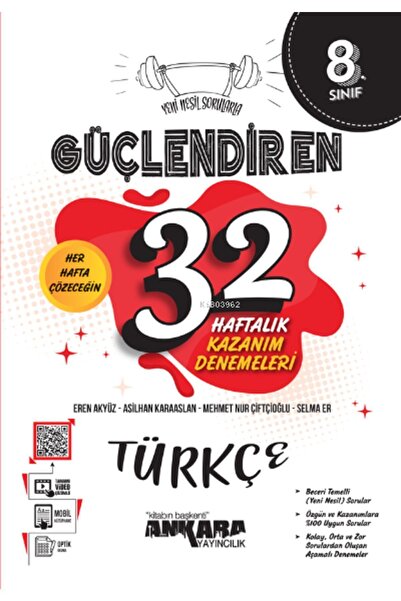 Ankara Yayıncılık 8. Sınıf Güçlendiren 32 Haftalık Türkçe Kazanım Denemeleri ...