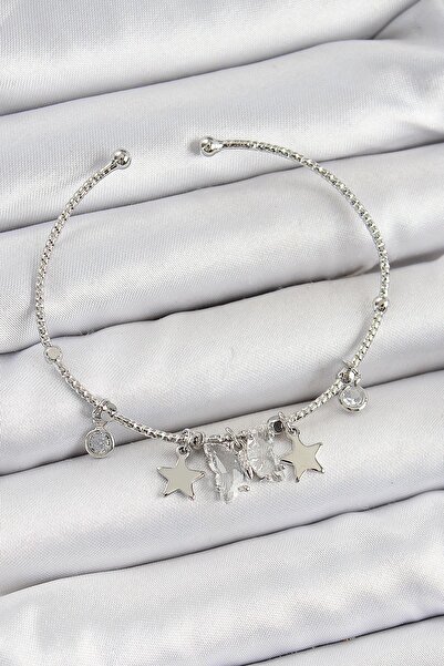 Inure Jewelry سوار من النحاس الأصفر والزركون على شكل فراشة ونجمة باللون الفضي