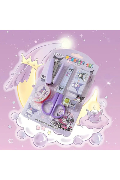 ada çanta kırtasiye Kuromi Model Stapler, Scissors, Tape Set Lilac AD87418