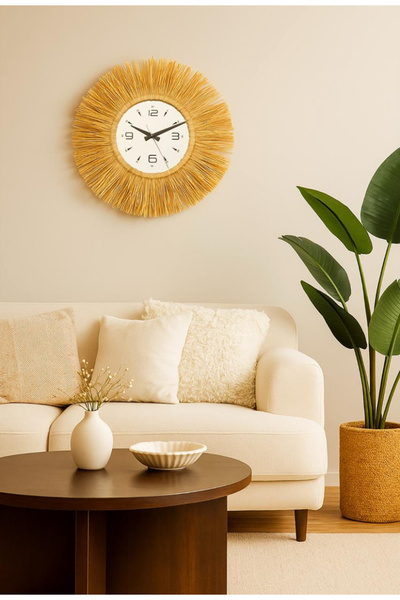 EMEK HOME Bohem Saçakli Rafya Duvar Saati 50 Cm