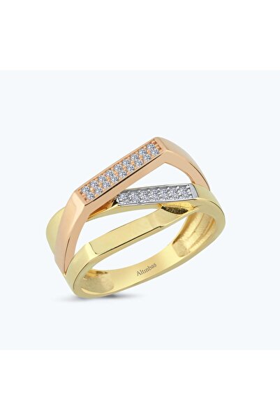 Altınbaş Altın İki Renk Taşlı Yüzük