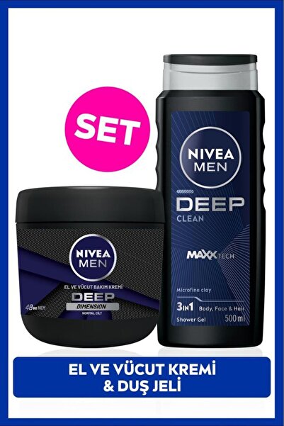 NIVEA Erkek Damat Çeyiz Seti Deep Dimension Duş Jeli ve Vücut Bakım Kremi 500ml +400ml