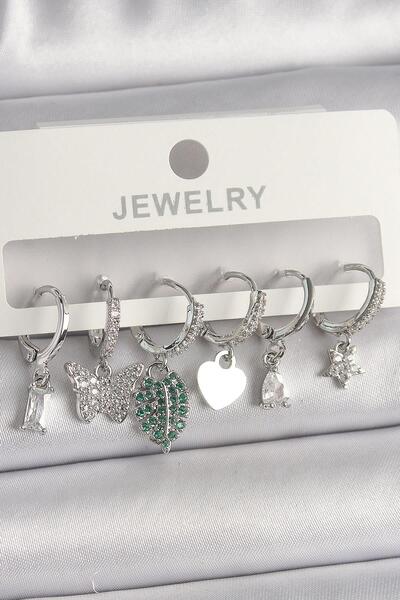 Inure Jewelry طقم أقراط نسائية متعددة الأشكال مصنوعة من النحاس الفضي مع أحجار...