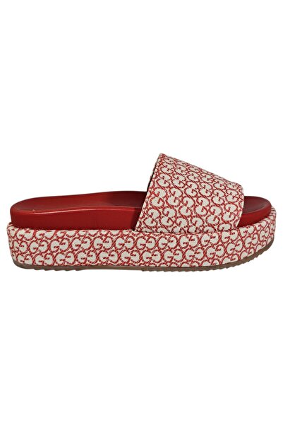 Ego Women's Flatform Slippers 4.5 cm, Guc-ci Monogram Red Textile Size 37 EU