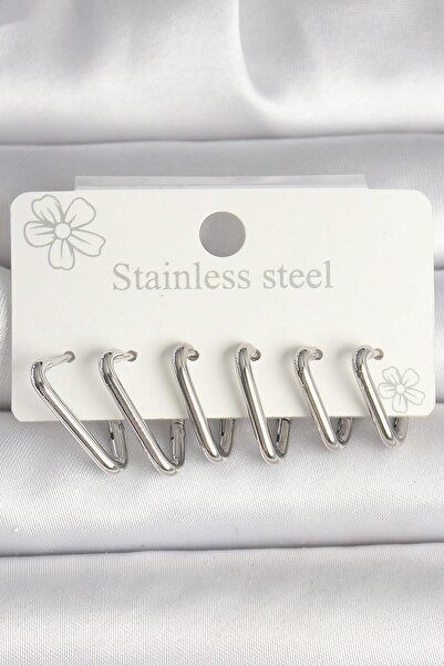 Inure Jewelry 316L الصلب الفضة اللون مثلث نموذج مجموعة الأقراط النسائية