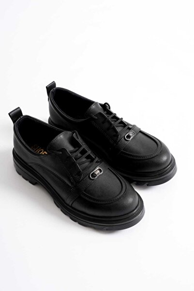 VİP SMR MODA Women's Loafer Thick Sole Lace-Up Accessory Casual Shoes Black