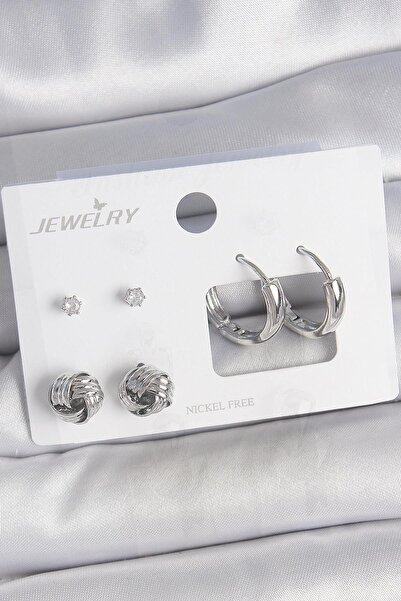 Inure Jewelry طقم أقراط نسائية من حجر الزركون والنحاس الفضي اللون موديل 3 أزواج