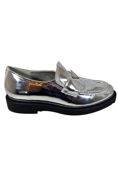 Ego Manchester Prad-a Loafers Women Shoes, Silver Mirror, Size 37 EU