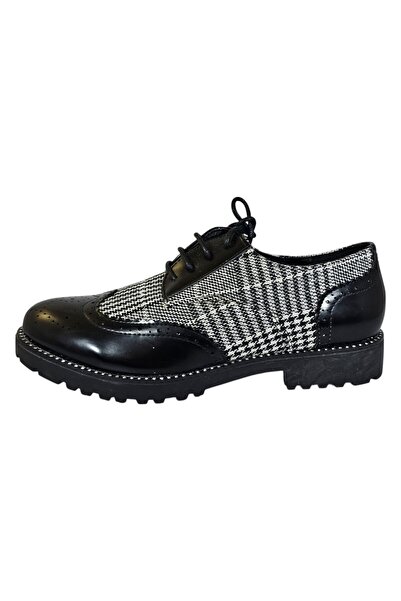 MeiMeiDa Mei Mei - Women's Brogue Shoes, Gingham Houndstooth Print, Laces and Decorative Crystals, Size 38