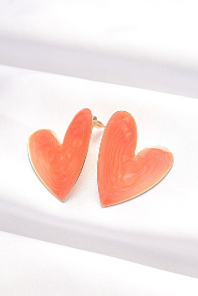 Inure Jewelry Orange Color Enamel Heart Earrings