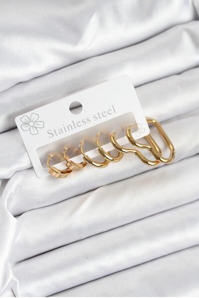 Inure Jewelry طقم حلق نسائي من الفولاذ باللون الذهبي عيار 316L