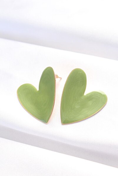 Inure Jewelry Green Color Enamel Heart Earrings