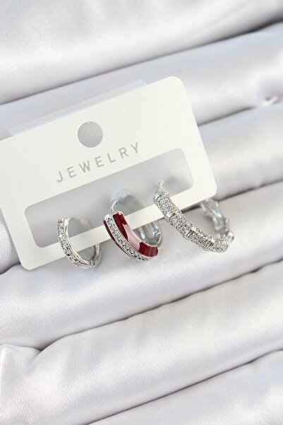 Inure Jewelry طقم أقراط نسائية من حجر الزركون النحاسي باللون العنابي الوردي م...