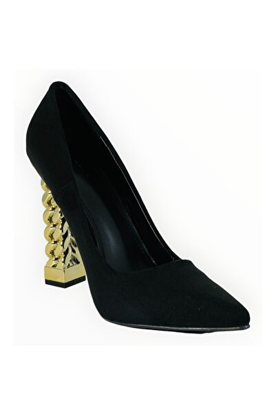 SHEIN Women's High-Heeled Shoes, Structural Vegan Suede Black, Size 37 EU