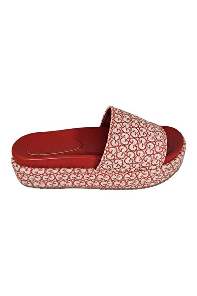 Ego Women's platform sandals 4.5 cm, Guc-ci Monogram, red textile, size 37 EU