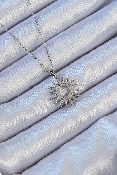 Inure Jewelry 316L سلسلة الصلب فضية اللون الزركون حجر قلادة الشمس الساطعة