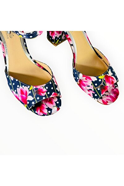 Vadodara Head Over Heels - Women's Sandals by Dune London with Block Heel and Floral Print - Textile Material