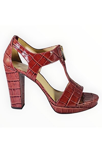Michael Kors Women's Block Heel Sandals Leather Grena Croc EU Size 40