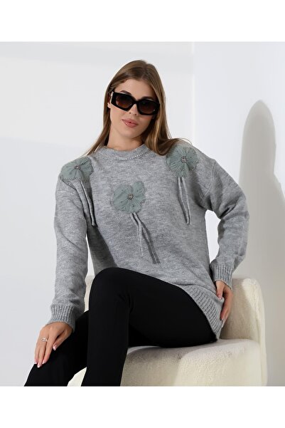 MILANOFOX Women's Floral Applique Beading Embroidered Long Sleeve Crew Neck K...