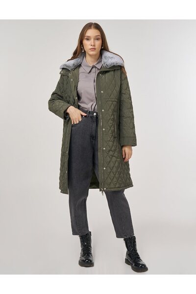 Kayra Fur Detailed Anorak Coat Khaki