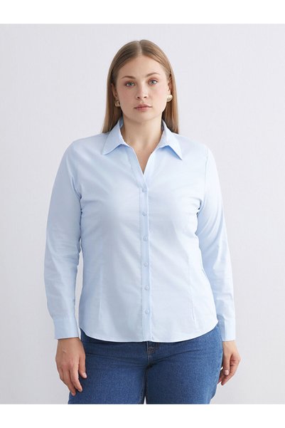 LC Waikiki New Season Sparkling Pieces from Esvab Blue Poplin Women's Shirt