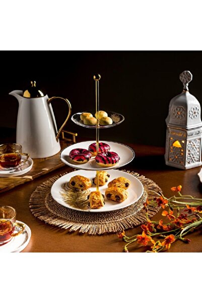 LA MESA طبق كيك من البورسلين/الزجاج الأبيض مكون من 3 قطع