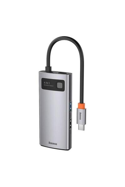 Baseus Stație de andocare Metal Gleam, PC USB Tip-C, 4 în 1, Gri