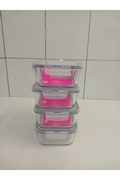 LAV Feyzade Fresh Two-Section Interlocking Glass Storage Container Set of 4 1700Cc Rectangular (Frs-299) Gray Lid