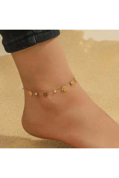 Pursehuit Brățară de gleznă aurie din oțel inoxidabil, suflată cu aur de 18k,...