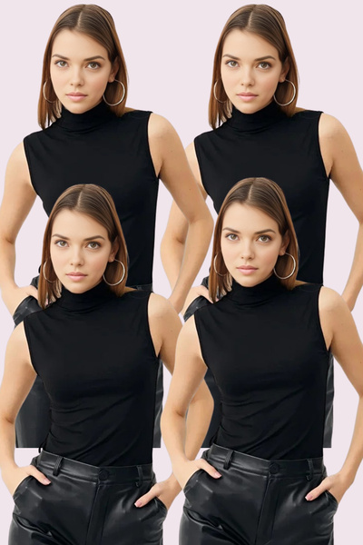 Trend Sizde Γυναικείο Μαύρο Σετ 4 Αμάνικα Φορμάκια