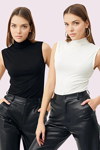Trend Sizde Kadın Siyah & Beyaz 2'li Set Kolsuz Body