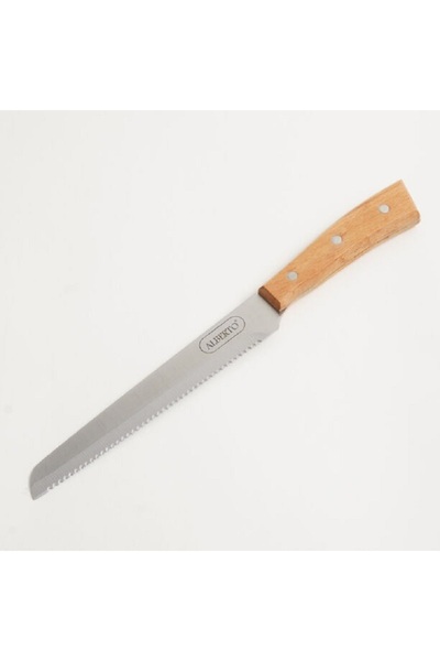 Alberto stainless steel bread knife 7.75" with wooden handle, brown