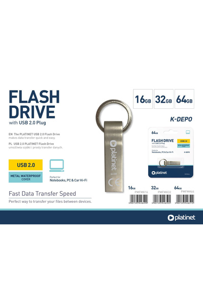 Platinet USB Memory, PLATINET, Pendrive K-DEPO, Metal, 64 GB, USB 2.0, Silver