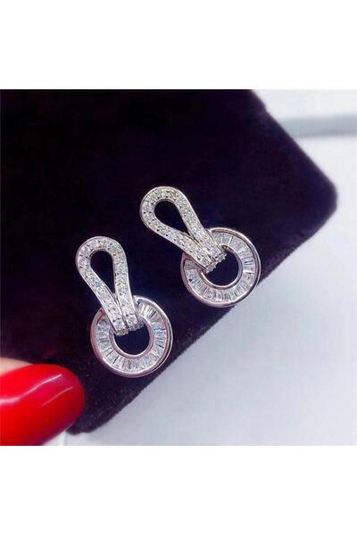 Pursehuit Cercei de culoare argintie, cu pietre de zirconiu, chihlimbar C14