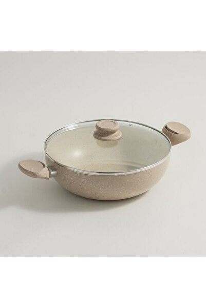 Alberto Aluminum wok pan with glass lid 28*9*42cm, cream
