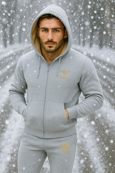 CLASSY.MODA Men's Winter Tracksuit Set – 3 Thread Fleece, Welsoft Lining, Hooded, Zippered Sportswear