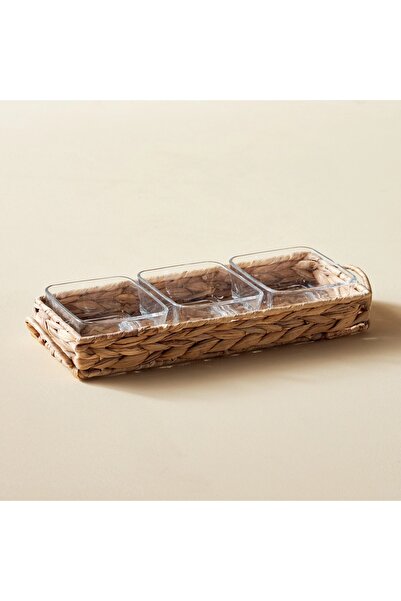 Generic Sami 4-Piece Glass Bowl and Water Hyacinth Tray Set