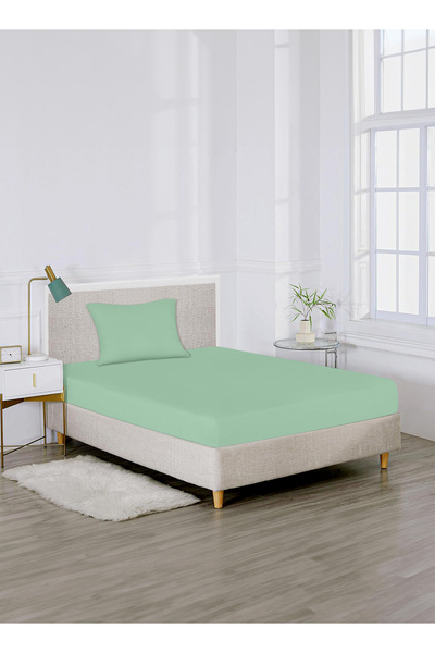 American Linen Single Plain Fitted Elastic Bedsheet with 1 Pillow Case 90 x 190 Cm (Mint Green)