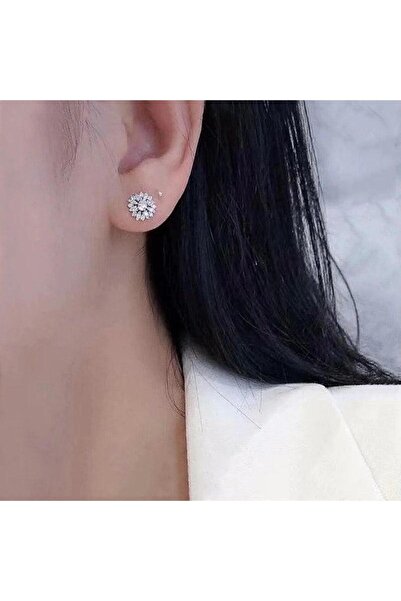 Pursehuit Cercei de culoare argintie, formă de floare, cu pietre de zirconiu, Naranja C13