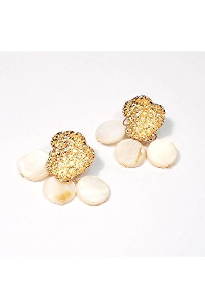 Pursehuit Gold-colored earrings with polished shells, Rey C1 OUT