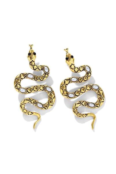 Pursehuit Golden earrings, snake shape, with pearls, Nadine C1