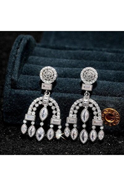 Pursehuit Cercei de culoare argintie, formă de candelabru, cu pietre de zirco...