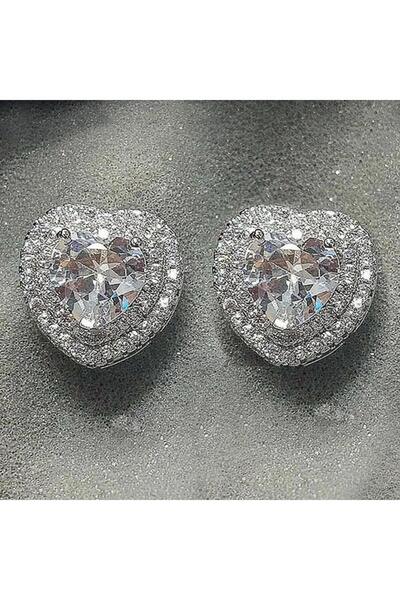 Pursehuit Cercei de culoare argintie, formă de inimă, cu pietre de zirconiu, ...