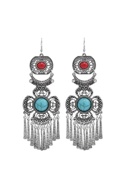 Pursehuit Μακριά ασημένια σκουλαρίκια, σε στυλ boho, με τιρκουάζ πέτρες, Ripl...