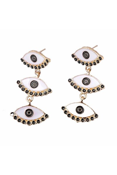 Pursehuit Gold-colored earrings, white eyes, Olufine C3