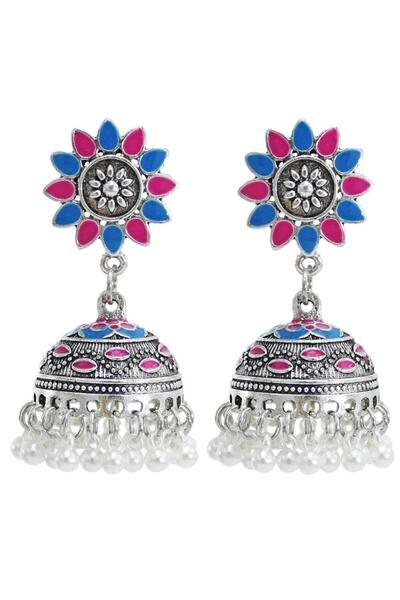 Pursehuit Cercei culoare argintie, stil indian, cu clopoței, Ronit C4