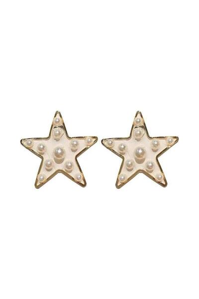 Pursehuit Cercei aurii, formă de stea, cu perle, Tanny C7