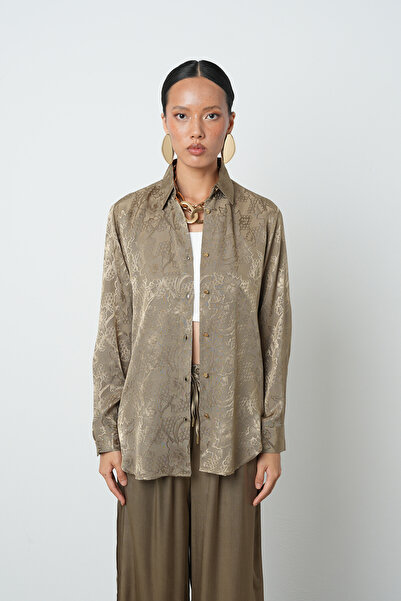 Orfeo Negro Women's Khaki Color Patterned Gold Buttoned Shirt