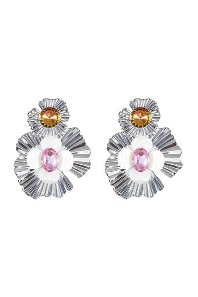 Pursehuit Cercei de culoare argintie, formă de floare, cu pietre, Skade C3